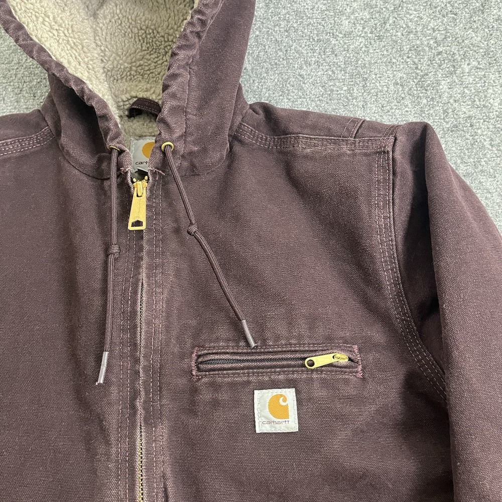 Carhartt WJ141 DWN Deep Wine‎ Duck Canvas Sherpa Hooded Work Jacket Women's M - Picture 11 of 16